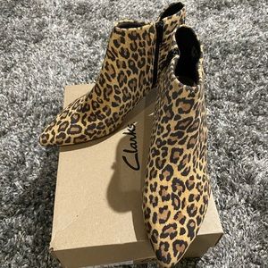 New in Box — Clarks Leopard Booties.